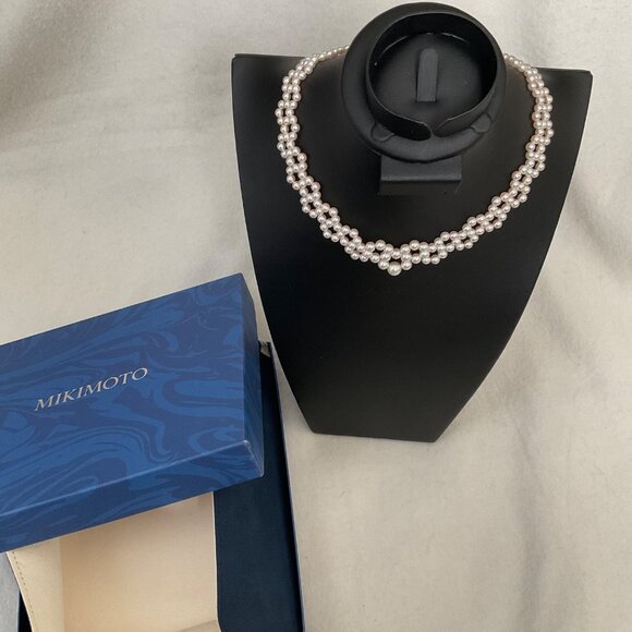 Mikimoto 4-7.5mm K18 Expert technique lace collar akoya pearls necklace w/case - Picture 8 of 14